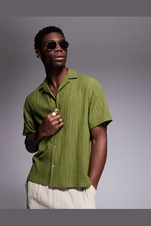 ASOS Textured revere shirt in khaki