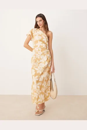 MANGO One shouder floral midaxi dress in buttermilk