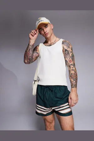 ASOS Swim shorts in short length in with border stripe