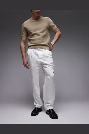 MANGO Tailored linen mix trouser in beige