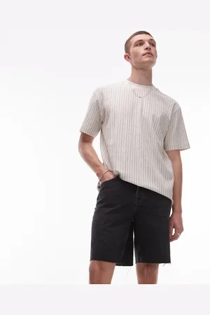 Topman Denim straight leg short with raw hem in washed