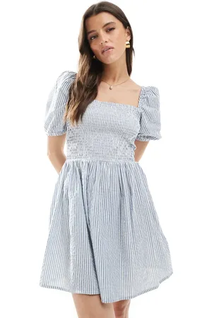 Brave Soul Cotton rich square neck milkmaid mini dress in stripe
