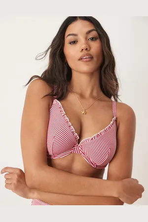 ASOS Fuller Bust Anna seersucker stripe underwired bikini top in burgundy