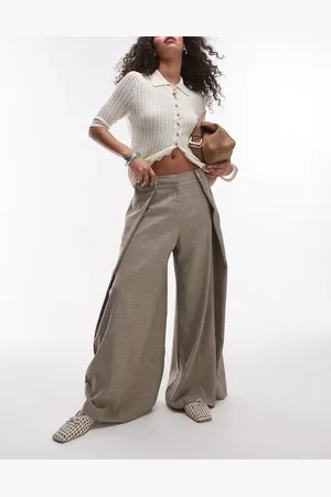 Topshop Premium wrap around extreme wide leg tailored trousers in stone - STONE