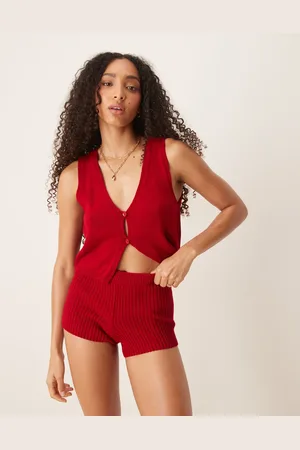 ASOS Bianca buttoned hot pant co-ord in red