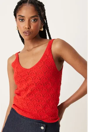 MANGO Straight fit open knit v-neck vest in