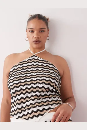 Noisy May Crochet halter top co-ord in black & beige wave