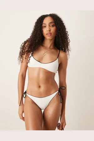 MANGO Buckle detail halter bikini top in white