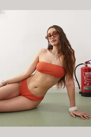 COLLUSION Mix and match low rise crinkle bikini bottom in burnt