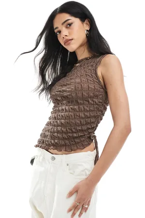 ASOS Acid wash texture drawstring side slash neck top in