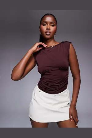 ASOS Boat neck under bust seam detail top in chocolate