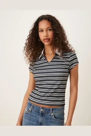 ASOS Blanket stitch polo tee in navy stripe