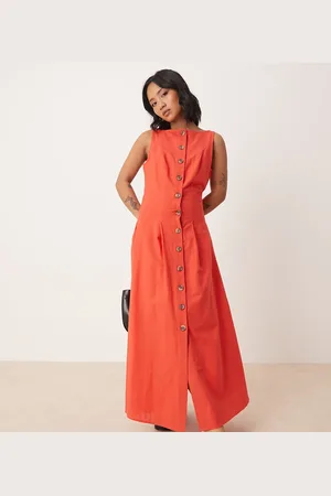 ASOS ASOS DESIGN Petite slash neck button down waistcoat maxi dress bright