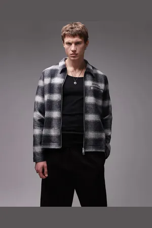 AllSaints Ellis zip through check jacket in back white