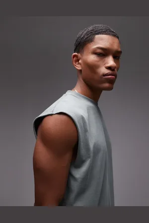 Topman Oversized fit sleeveless t-shirt in washed sage