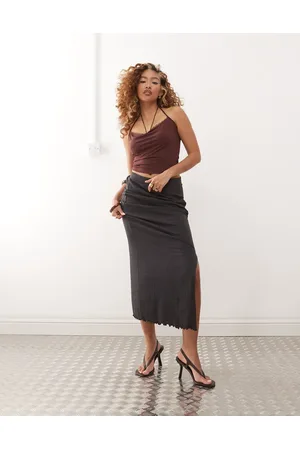 Noisy May Ruched detail maxi skirt in charcoal