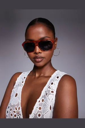 Kaiia Thin frame aviator sunglasses in tort