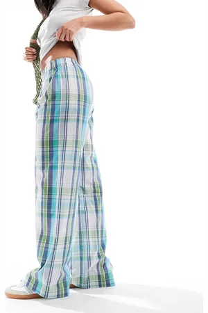 Cotton On Cotton On checked boyfriend boxer trousers in blue and