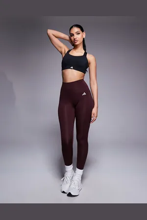 adidas Adidas Training Essentials Optime full length leggings in burgundy