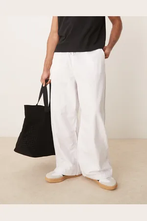 ASOS Linen blend parachute trousers in white