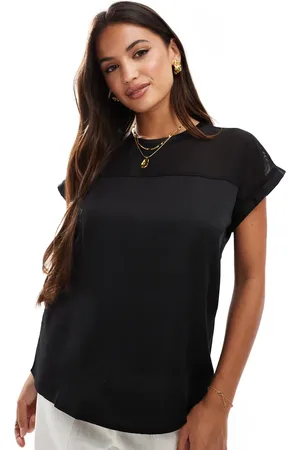 VILA Mesh detail t-shirt with turn up sleeve in