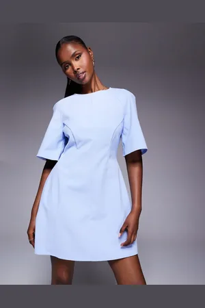 ASOS Short sleeve seamed dome skirt mini dress in light blue