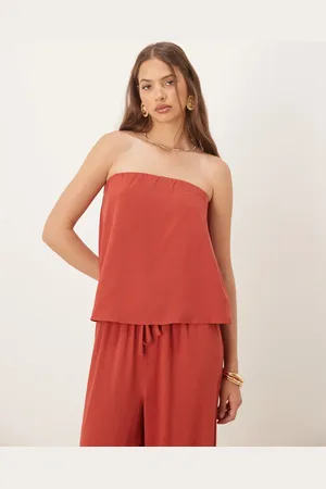 ASOS Linen blend trapeze bandeau top in brick