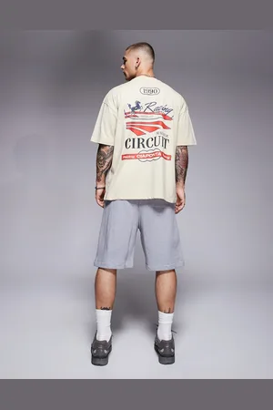 ASOS Oversized t-shirt with racing graphic in beige
