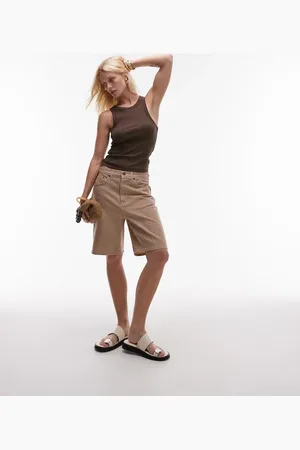 Topshop Loose fit denim jort in tan stripe
