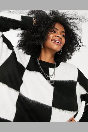 Bershka Checkerboard jumper in monochrome