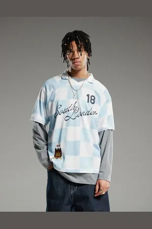 Cotton On Cotton On soccer short sleeve jersey in blue and white