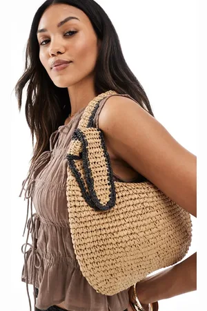New Look Raffia knot shoulder bag in stone