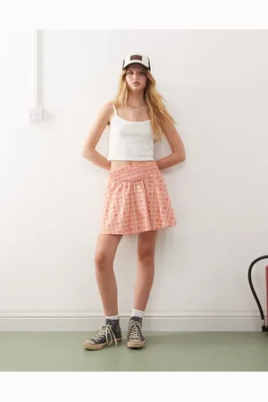 Reclaimed Western mini skirt with shirring in pink check