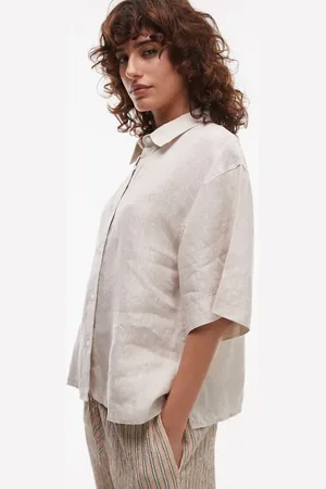 ARKET Short sleeve linen shirt in beige