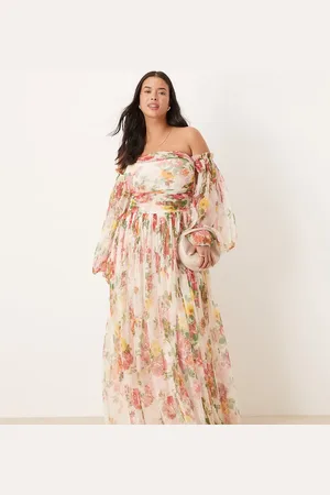 Lace & Beads Tulle ruffle maxi dress in bright floral