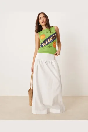 VILA Shirred waistband poplin boho skirt in cream