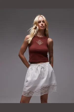 Topshop Tie waist mini skirt with floral lace hem in