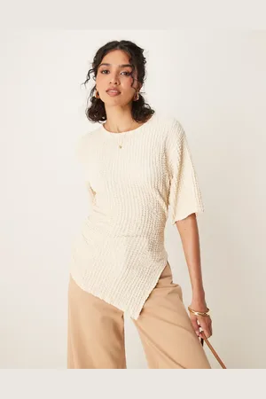 ASOS Textured asymmetric cinched t shirt in buttermilk