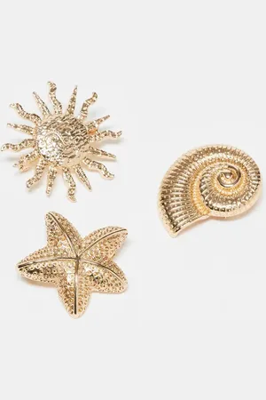 ASOS Pack of 3 brooches in sun, shell and starfish design in tone