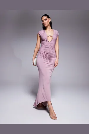ASOS Cap sleeve with trim detail with ruching detail maxi dress in mauve