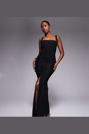 Murci Exclusive square neck sheer lace panel maxi dress in black