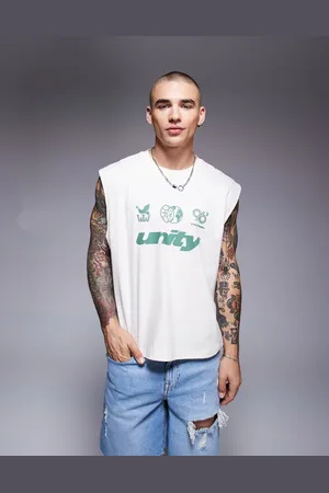 ASOS Boxy oversized tank with sports text graphic in cream