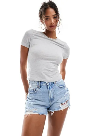 Stradivarius Ripped denim short in light wash