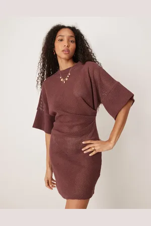 ASOS Crochet t shirt tuck mini dress in chocolate