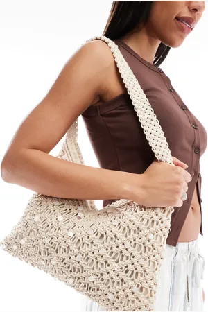 Pull&Bear Crochet bag with sequin detail in sand