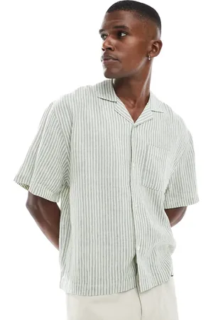 Cotton On Cotton On linen box fit short sleeve shirt in seafoam stripe