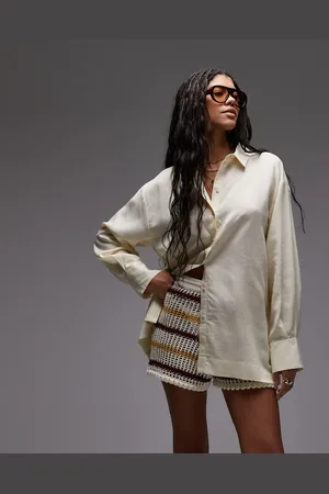 Topshop Linen look shirt in pale buttermilk