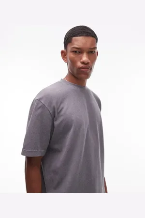 Topman Boxy fit waffle t-shirt in washed charcoal