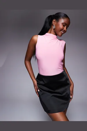 Missyempire Double sculpted slinky high neck open back ruched detail body in