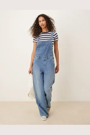 MANGO Oversized denim dungarees in